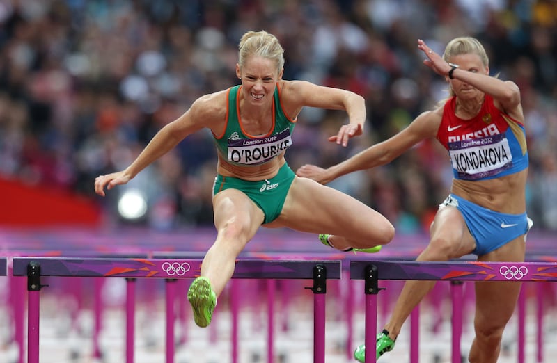 Derval O'Rourke clears the last in the Women's 100m hurdles semi-final at the 2012 Olympic Games in London. Photograph: Morgan Treacy/Inpho