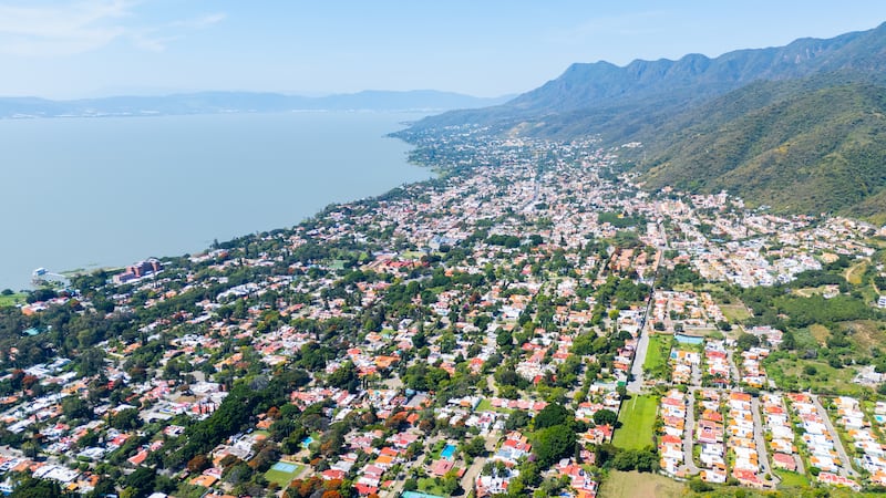 Town of Ajijic in the middle of Lake Chapala and the lush mountains