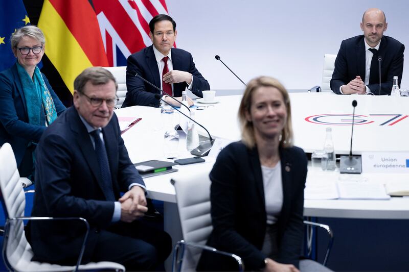US secretary of state Marco Rubio with European leaders at a G7 foreign ministers meeting outside Paris. Photograph: Brendan Smialowski/AFP/Getty Images