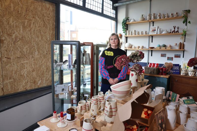 Elaine Fallon, Brookwood Pottery, Marino, Dublin, following a break-in at the shop.
Photograph: Dara Mac Dónaill



