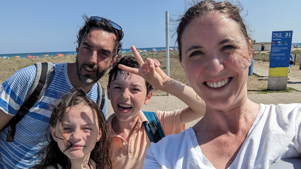 Claire Gallagher-Ghiglione (right) her husband Thomas Ghiglione and their children Zoé and James. Photograph: Claire Gallagher-Ghiglione