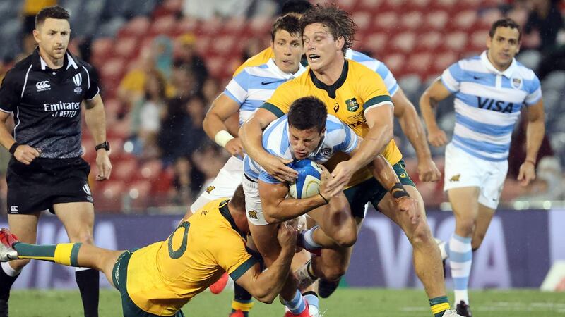 Referee Paul Williams and Wallabies captain Michael Hooper were clearly at odds with each other during the Tri-Nations match between Australia and Argentina. Photograph: Getty Images