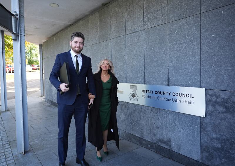 Sheridan arrives with his wife Heidi to the Offaly County Council offices in Tullamore on Monday. Photograph: Niall Carson/PA Wire
