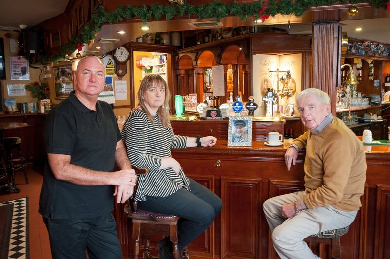 Forde’s: barman Brian Crean with Elaine O’Sullivan and Tony Keane, all of whom were friends of Ritchie Scanlan. Photograph: Daragh Mc Sweeney/Provision
