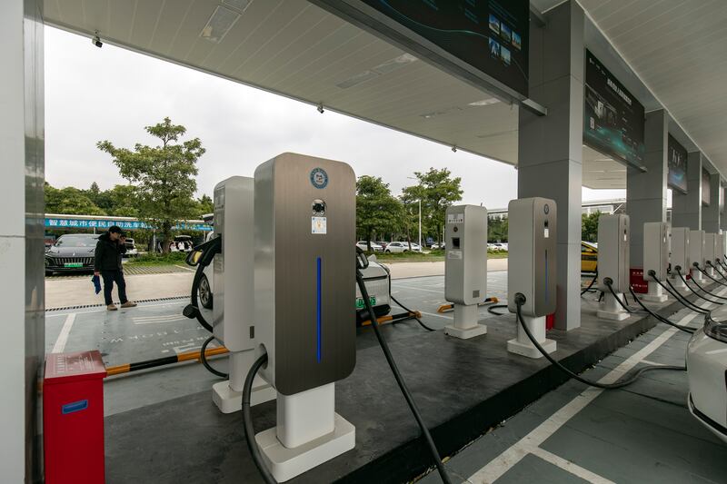 A CATL vehicle charging station in Fuzhou, China. Recently, the company showed off 900-volt charging technology which allows its lithium-iron phosphate  battery design to charge at super-fast speeds. Photograph: Qilai Shen/New York Times