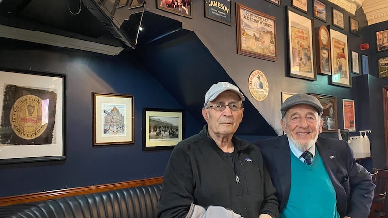 Tarak Kauff (80) and Ken Mayers (85) went to a nearby pub after the court hearing. Photograph: Jade Wilson