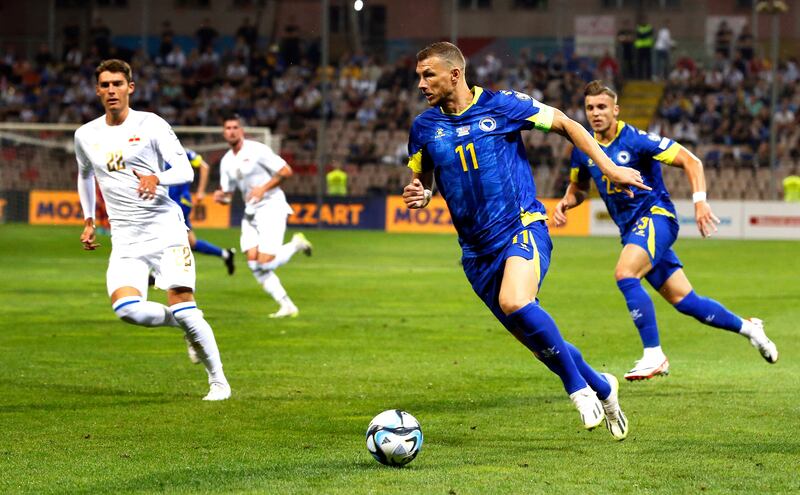 Edin Dzeko of Bosnia & Herzegovina is still causing problems for defenders at age 40. Photograph: EPA