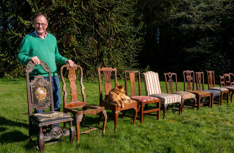 Furniture restorer George Williams with some antique chairs that have been restored at his courses in Wells, Co Meath