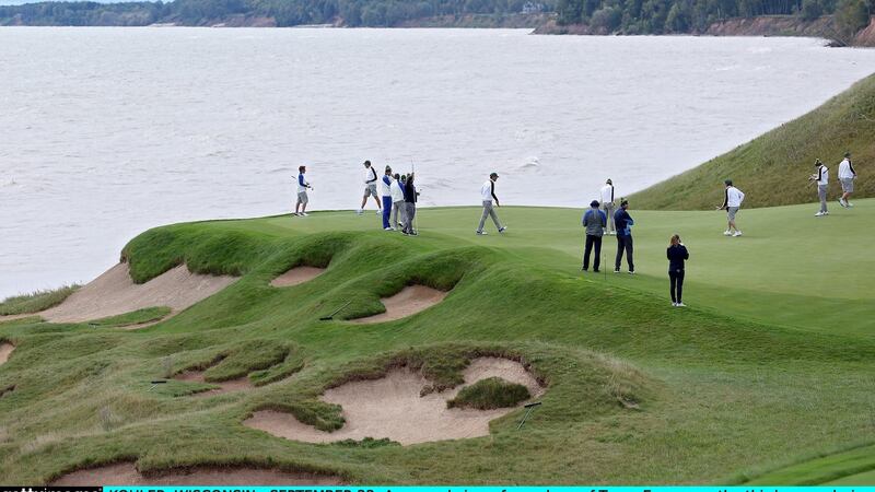 Finding the green on the third green  is not the end of the problems as it is huge and undulating. Photograph: Richard Heathcote/Getty Images