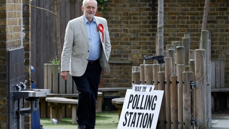 Jeremy Corbyn, leader of the British Labour Party, arrives to cast his vote in  local elections in London. Photograph: Luke MacGregor/Bloomberg