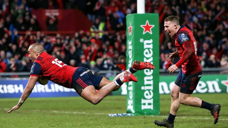 Simon Zebo dives to score against Castres. Photograph: Gary Carr/Inpho