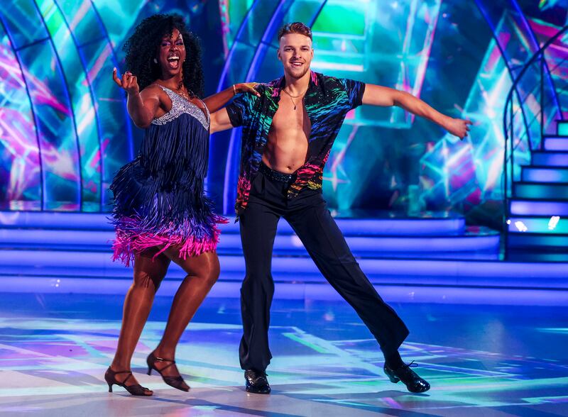 TV host Katja Mia performing with her  with her partner Ervin’s Merfeldas during Dancing with the Stars. Photograph: Kyran O’Brien/kobpix