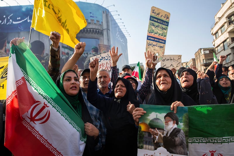 People attend a protest following US attacks on Iranian nuclear sites, amid the Iran-Israel conflict, in Tehran. Photograph: Arash Khamooshi/The New York Times
