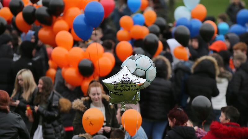 A crowd of at least 800 people gathered from 3pm in Coultry Green in Ballymun on Thursday. Photograph: Nick Bradshaw