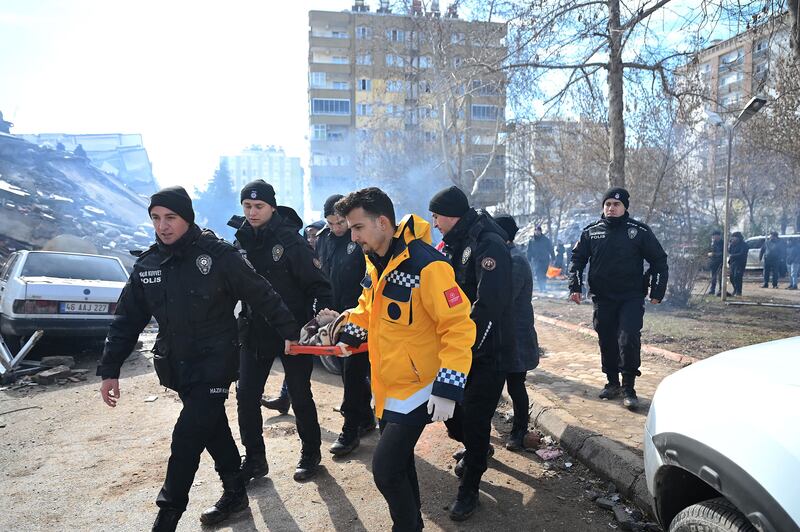 A rescue team in Kahramanmaras, Turkey. Photograph: Ozan Kose/AFP via Getty Images