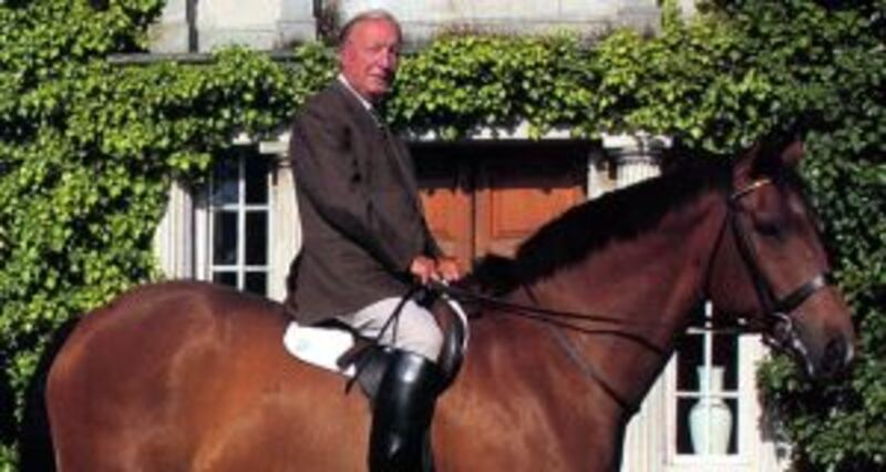 Charlie Haughey pictured on a horse outside his home in Abbeville, Kinsealy Co Dublin