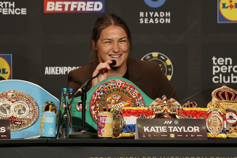 Katie Taylor at Croke Park on Friday for the announcement of her Undisputed clash at Croke Park. Photograph: Alan Betson/The Irish Times
