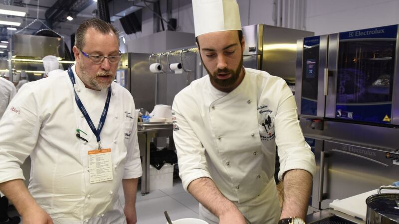 Killian Crowley, the UK and Ireland representative at the final, with his mentor chef Alyn Williams