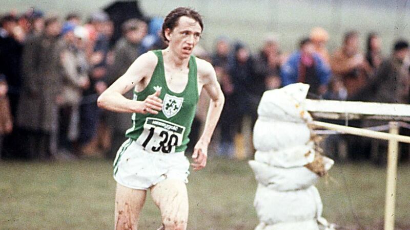 John Treacy on his way to winning the World Cross-County Championship for the second successive year at Limerick racecourse in 1979.  Photograph: Inpho/Getty Images