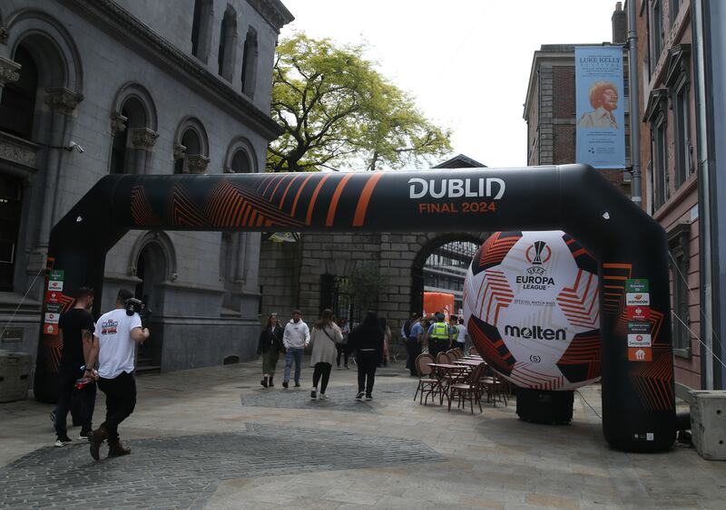 Europa League Final fan zone pictured at Dublin Castle. Photograph: Stephen Collins/Collins Photos
