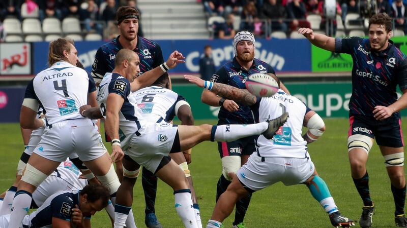Montpellier scrumhalf Ruan Pienaar  launches a kick  during the Top 14  match against  Stade Français  at  Stade Jean-Bouin in Paris last weekend. Photograph:  Jacques Demarthon/AFP/Getty Images