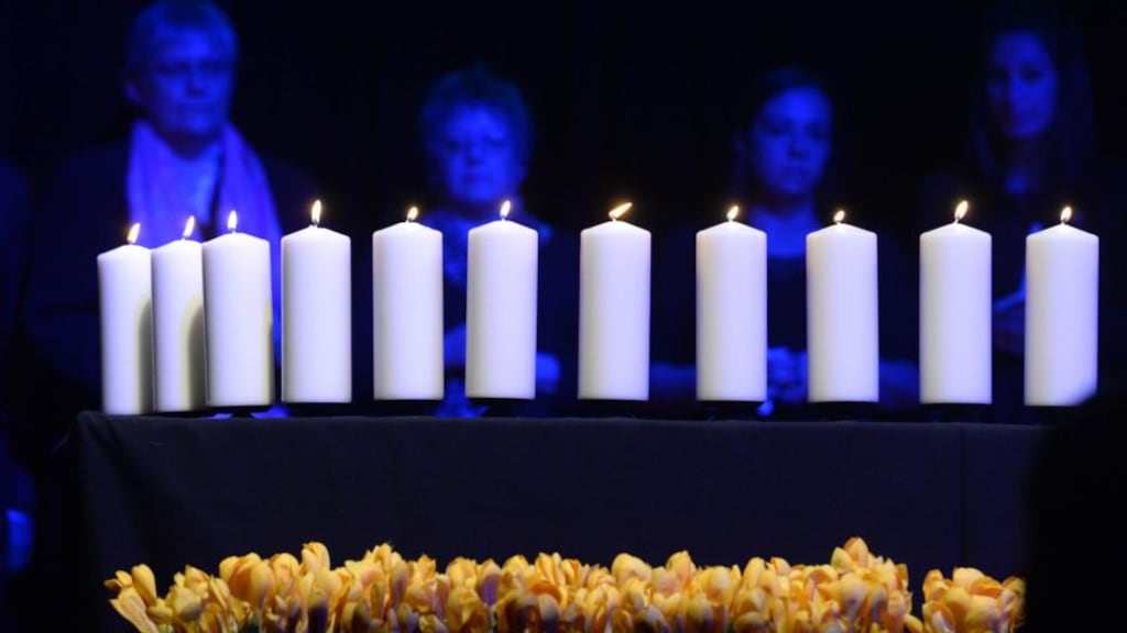 Children and grandchildren of Holocaust survivors  at the National Holocaust Memorial Day commemoration at  the  Mansion House yesterday. Photograph: Dara Mac Dónaill