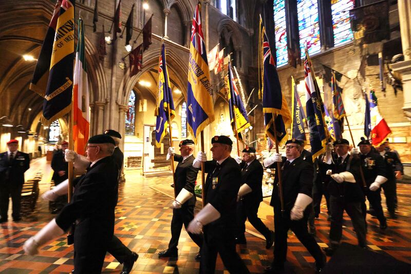 Standard Bearers during during the Royal British Legion Remembrance Sunday service in Dublin. Photograph: Alan Betson
