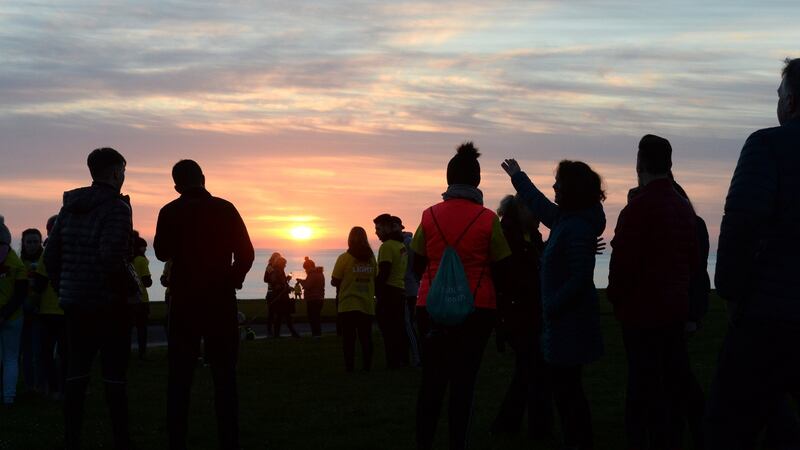 People taking part in Darkness Into Light, in aid of Pieta House, in Skerries, Co Dublin on Saturday morning.Photograph: Dara Mac Dónaill / The Irish Times