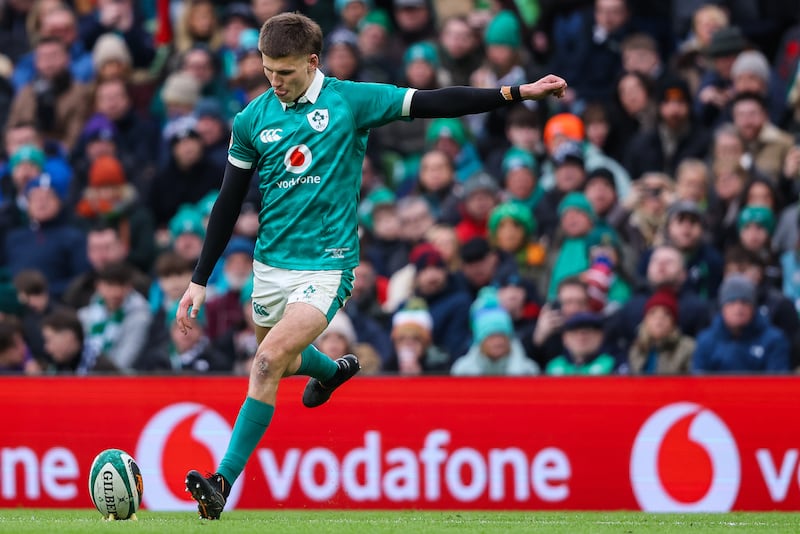2026 Guinness Men’s Six Nations Championship Round 2, Aviva Stadium, Dublin 14/2/2026
Ireland vs Italy
Ireland's Sam Prendergast kicks conversion
Mandatory Credit ©INPHO/Ben Brady