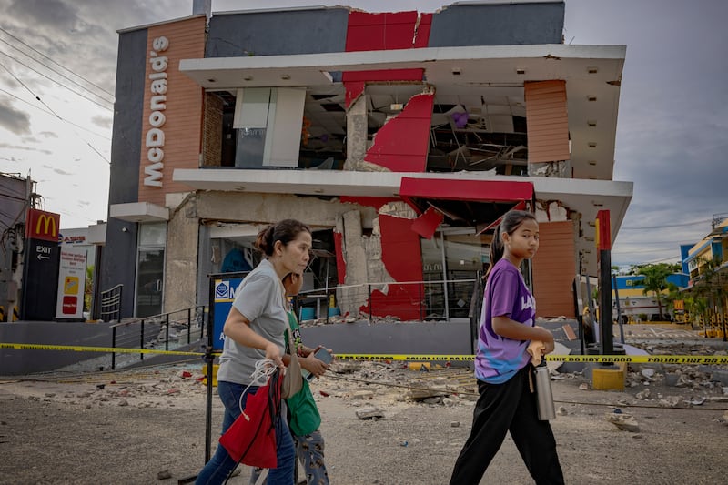 A collapsed McDonald's restaurant in Bogo, Cebu province, Philippines. Photograph: Ezra Acayan/Getty Images