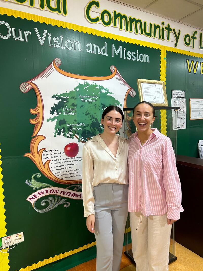 Northen teachers Niamh McAleer and Emma Ruddy. Of the 76 teaching staff at their school, almost 30 are Irish, mainly from the North