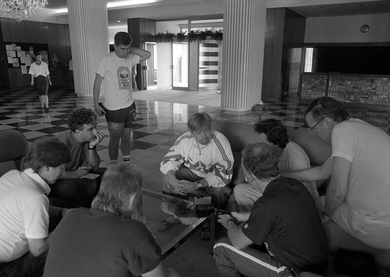 Gary Waddock talks to the media after being informed by Jack Charlton that he was dropped from the World Cup squad for Italia 90. Photograph: Billy Stickland/Inpho