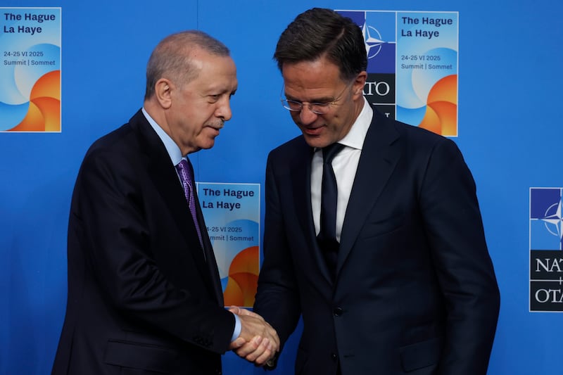 Turkey's president Recep Tayyip Erdogan with Nato secretary general Mark Rutte. Photograph: Omar Havana/Getty Images