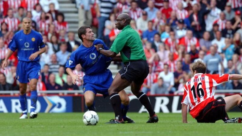 Roy Keane and Jason McAteer during a Premiership match between Sunderland and Manchester United in 2002. Photograph: Getty