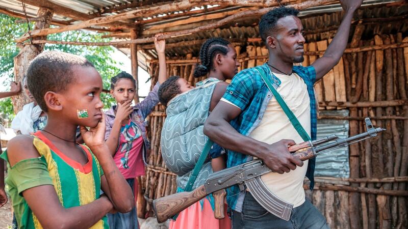 Iin Ethiopia’s Amhara Region, a militia man poses in the town of Musebamb, 44 km northwest from Gondar, on November 7th. Photograph: Eduardo Soteras/AFP/Getty Images
