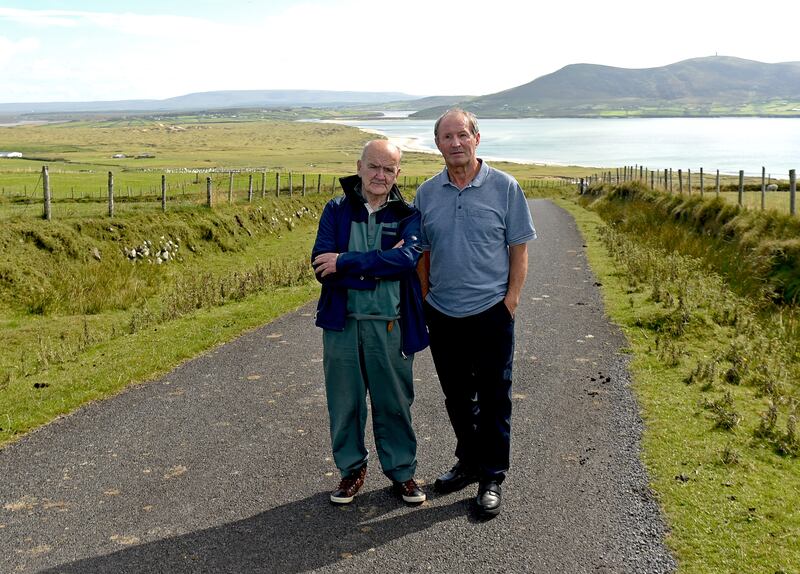 Former Rossport Five members Micheál Ó Seighin and Vincent McGrath. 
Photograph: Conor McKeown