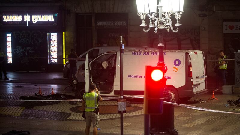 The van used in the attack at the Ramblas in Barcelona in which  13 people died. Photograph: EPA