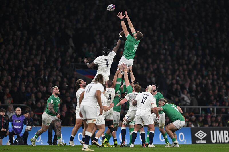 Iain Henderson of Ireland wins a lineout. Photograph: Mike Hewitt/Getty