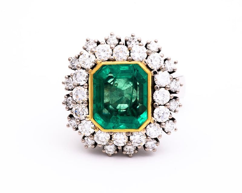 Emerald and diamond cluster ring