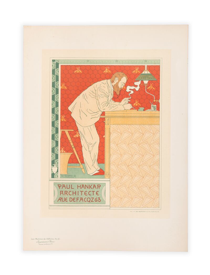 Lithographic print of art nouveau Belgian architect Paul Hankar by his friend Paul Crespin (€400-€600) at Adam's