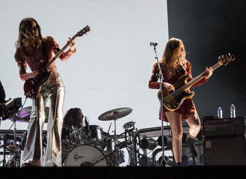 Haim will perform at this year’s virtual Glastonbury Festival. Photograph: Kyle Grillot/AFP/Getty