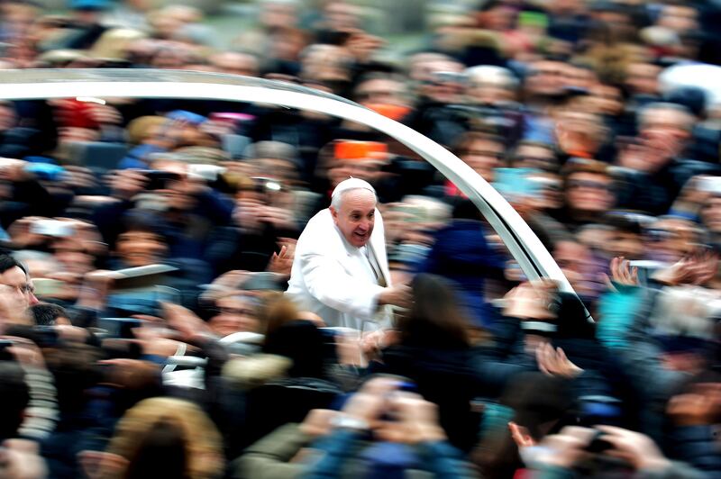 2016 Pope Francis is greeted by wellwishers upon his arrival to Saint Peter's square at the Vatican for his Jubilee Audience on January 30, 2016. Photograph: Tiziana Fabi/AFP via Getty Images