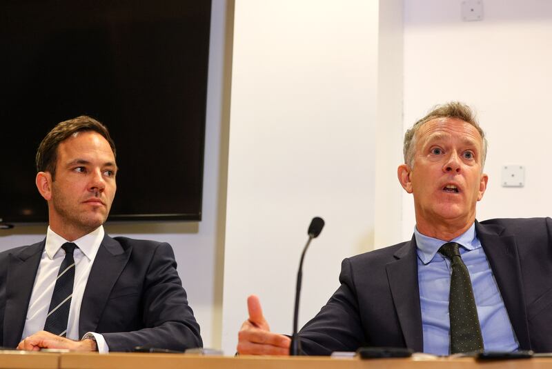 FAI director of football Marc Canham with FAI chief executive Jonathan Hill. Photograph: Ryan Byrne/Inpho 