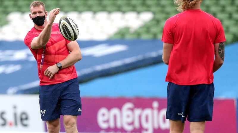 Munster’s Chris Farrell warms up before the game. Photograph: Inpho