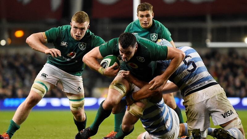 Ireland’s James Ryan in action against Argentina. Photograph: Clodagh Kilcoyne/Reuters