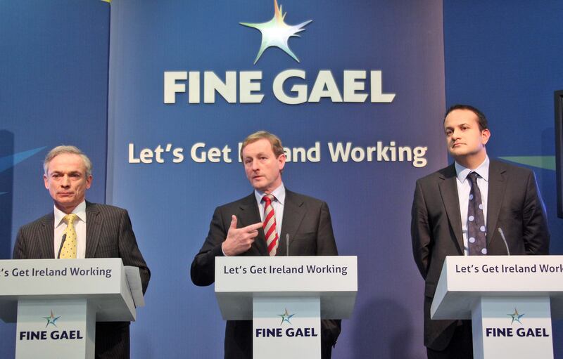 Left to right: Former Fine Gael leader Enda Kenny, Richard Bruton and Leo Varadkar in 2011. Photograph: Colin Keegan/Collins