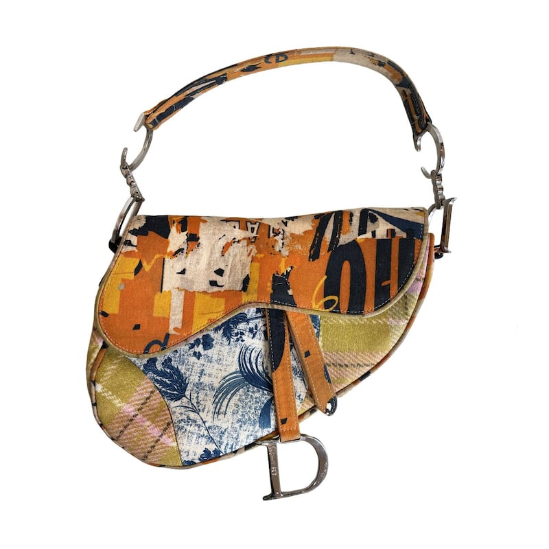 Christian Dior vintage canvas patchwork saddle bag