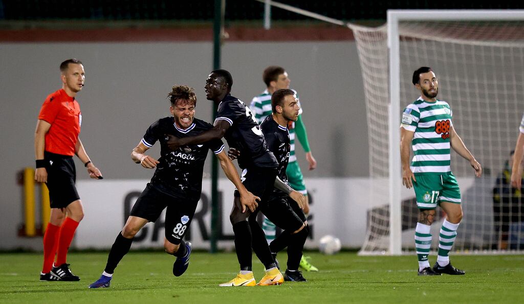 Shamrock Rovers vs KF Shkupi in which Putita celebrates scoring his side’s first goal of the game in which Rovers won 3-1. File photograph: Inpho