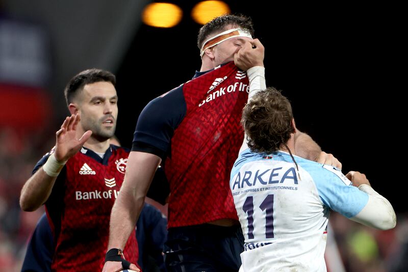 Munster’s Tom Ahern and Rémy Baget of Bayonne during December's Champions Cup clash at Thomond Park. Photograph: James Crombie/Inpho