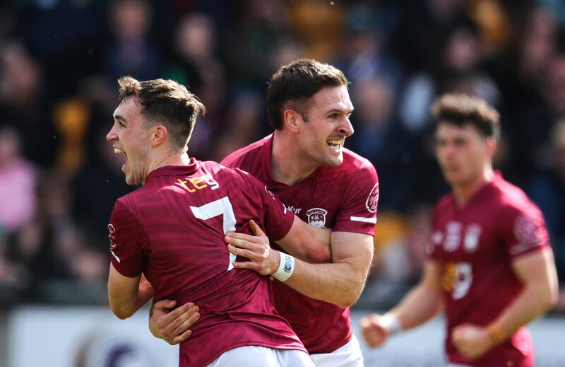Westmeath have recently overcome rivals Meath in the Leinster Senior Football Championship. Westmeath's Matthew Whittaker celebrates with Robbie Forde after the game. Photograph: Inpho